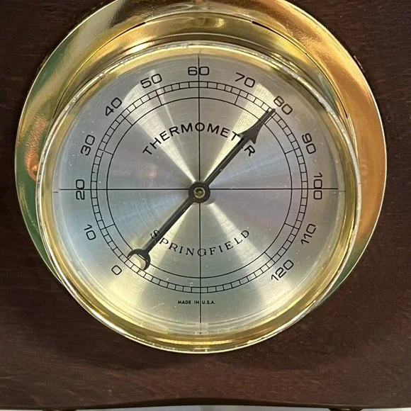 Springfield Weather Station Thermometer, Barometer & Humidity Meter Wood Vintage - Picture 6 of 11
